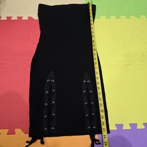 REHAB Black Strapless Bodycon Mini Dress Lace Up Detail Size M